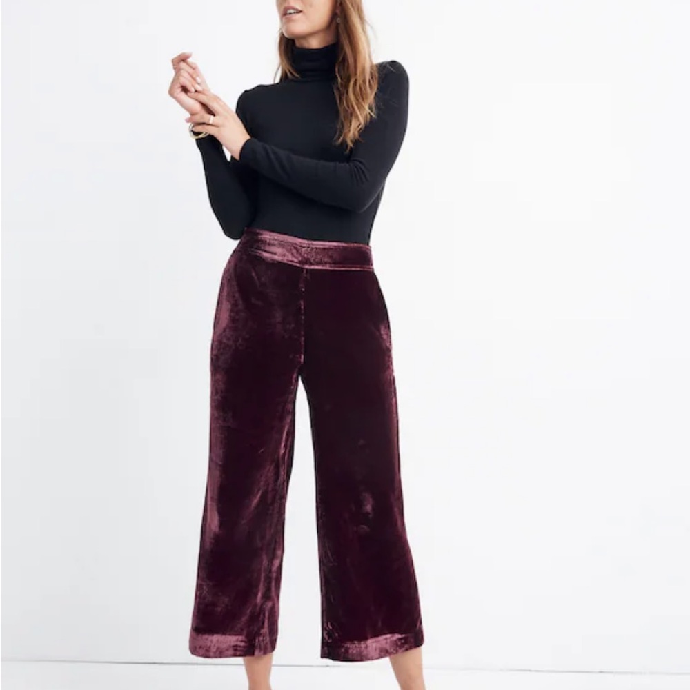 Madewell Velvet Wine Wide-Leg Pants🍷 size M